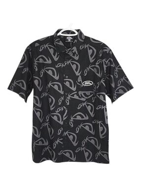 NWT No Fear Men's Black Grey Button Up Short Sleeves Cotton Shirt Size Small